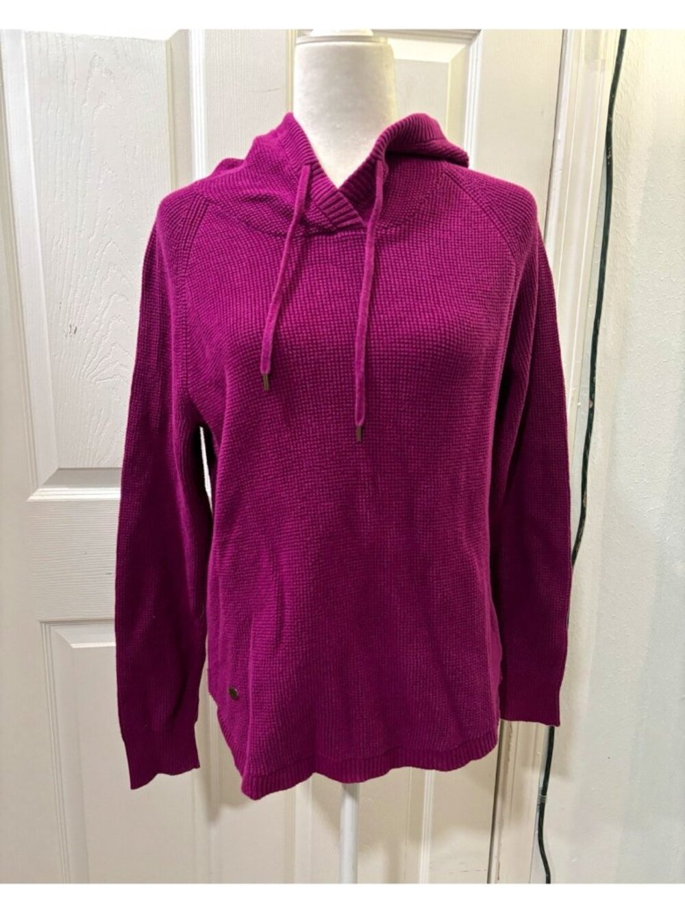 Lauren Ralph Lauren waffle knit Hoodie Women L Purple Knit Pullover Drawstring